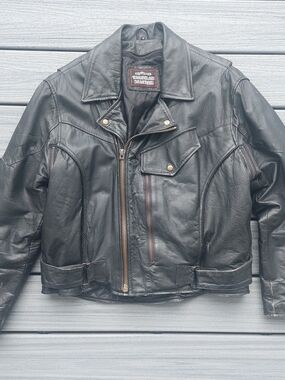 Black Leather Bomber Jacket - Men's Classic Motorcycle Style XL Punk